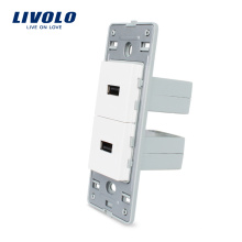 Port Livolo avec deux prises de chargement USB sans prise de courant murale en verre de cristal blanc 2.1A, 5V VL-C5-2U-11